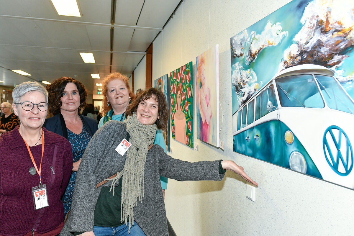 Bunte Ausstellung der Künstlergruppe Falter im Rathaus.
